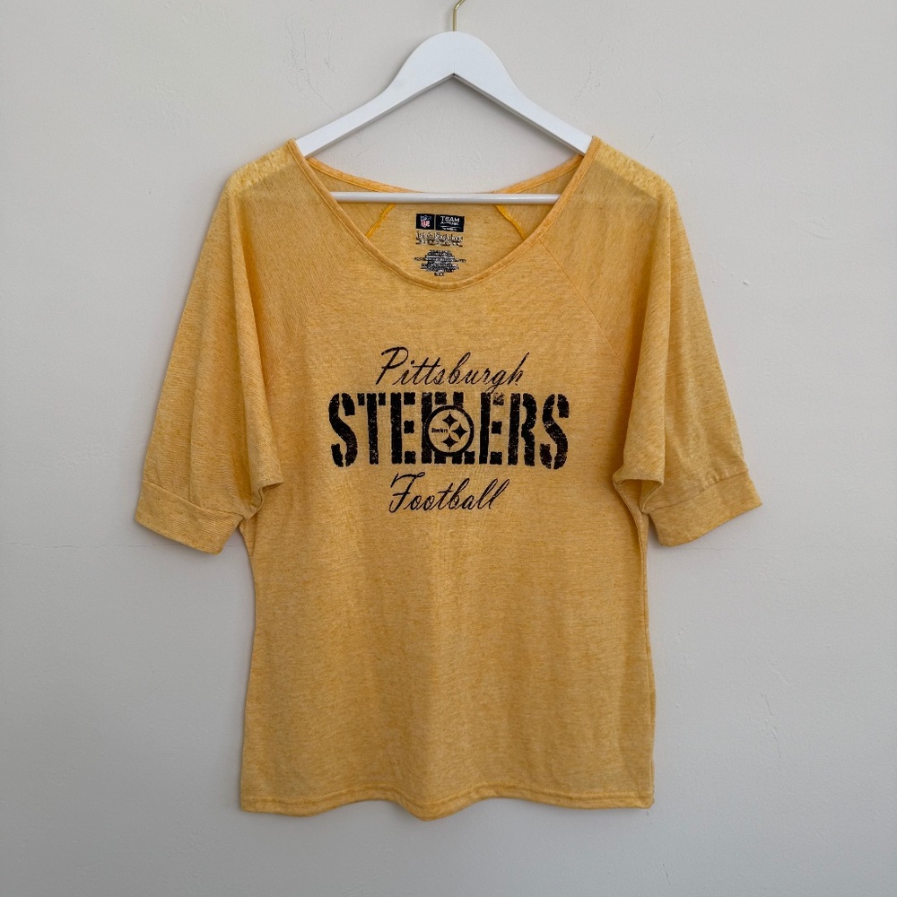 NFL Team Womens Pittsburgh Steelers Football Burnout Gold Raglan Tee Large - Picture 2 of 7